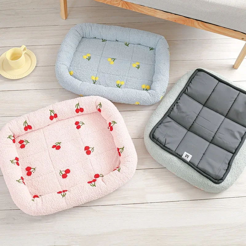 Calming Dog Bed - 범용 개집 클라우드 벨벳 체리 프린트