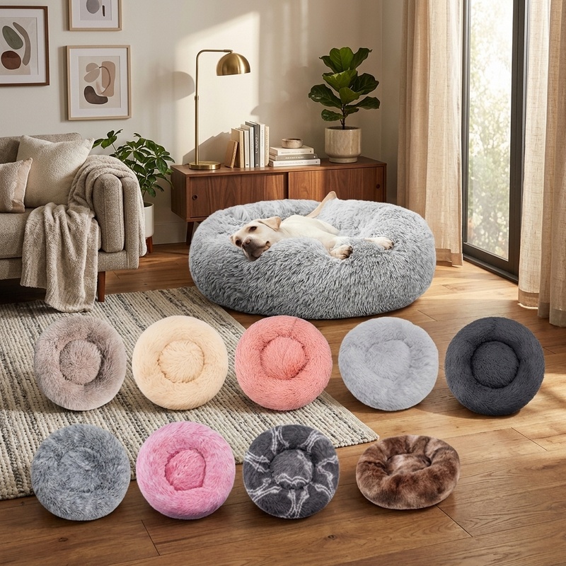 Calming Dog Bed - 둥근 플러시 강아지 침대 겨울용 따뜻한